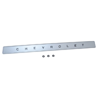 64-66 Chevrolet Glove Box Door Emblem, Black Letter on Silver Background