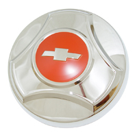 64-66 Chevrolet 1/2 Ton Hub Cap, Single, Chrome w/ Red Painted Center