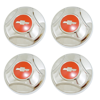64-66 Chevrolet 1/2 Ton Hub Cap Set, Single, Chrome w/ Red Painted Center