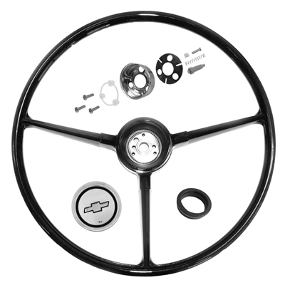 67-68 Chevorlet Truck Steering Wheel Kit, Standard, Black, Bowtie Cap