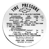 67 Full Size Tire Pressure Decal