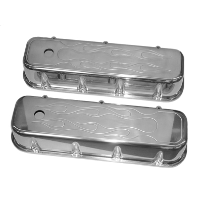 67-72 Camaro Valve Cover Big Block With Flames Polished Aluminum