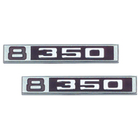 69-72 Front Fender Emblems, 8-350, Black and Chrome
