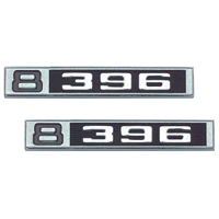 69-72 Front Fender Emblems, 8-396, Black and Chrome
