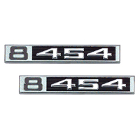 69-72 Front Fender Emblems, 8-454, Black and Chrome