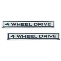 69-72 Front Fender Emblems, 4 WHEEL DRIVE, Black and Chrome