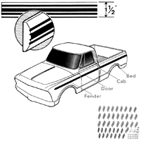 69-72 Upper Side Molding Kit, Shortbed Fleetside 8 Pcs. w/ Metal Clips