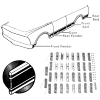 69-72 Chevrolet Blazer / GMC Jimmy Lower Body Side Molding Kit, Black, W/ Metal Clips, 10 Pcs.