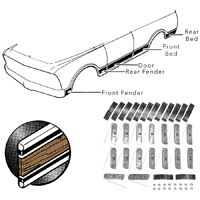 69-72 Chevrolet Blazer / GMC Jimmy Lower Body Side Molding Kit, Woodgrain, w/ Metal & Adhesive Clips, 10 Pcs.