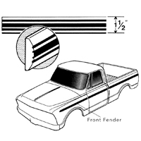 69-72 Upper Side Molding, Front Fender, LH or RH