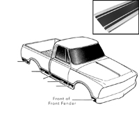 69-72 Front of Front Fender Lower Side Molding, Black, RH