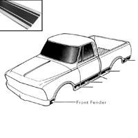69-72 Front of Front Fender Lower Side Molding, Black, LH
