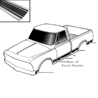 69-72 Rear of Front Fender Lower Side Molding, Black, LH