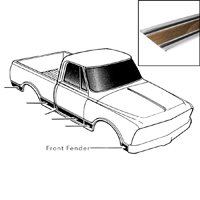 69-72 Rear of Front Fender Lower Side Molding, Woodgrain, RH