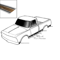 69-72 Rear of Front Fender Lower Side Molding, Woodgrain, LH