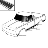 69-72 Door Lower Side Molding, Black, LH