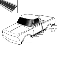 69-72 Front Lower Bed Molding, Shortbed, Black, LH