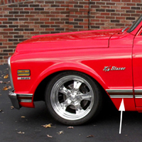 69-72 Blazer Rear Lower Fender Molding, Black, LH