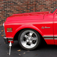 69-72 Blazer Front Lower Fender Molding, Black, LH