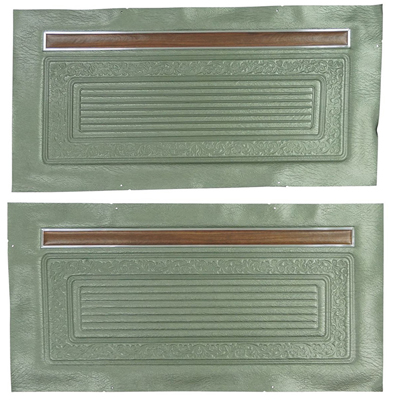70-71 Door Panel Skins, Original Scroll Style, Metallic Green Vinyl, Pair