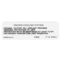 70-72 Engine Cooling Decal, Factory Coolant Decal