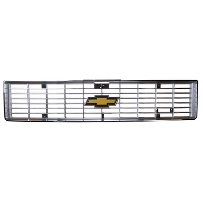 73-74 Chevrolet Grill, Chrome/Silver w/ Foil Emblem Insert, Reproduction