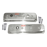 Valve Covers S/B Polished Aluminum Center Bolt, W/ Red Bowtie