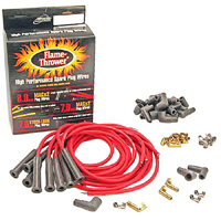 73-74 V8 Red Flame Flower Spark Plug Wire Set., W/ Straight Plug Boots