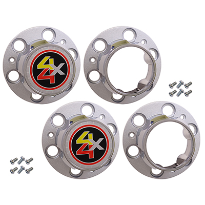 77-87 Chevrolet/GMC Truck 1/2 Ton 4WD 6 Lug, Rally Wheel Hub Cap Set,  Chrome Plastic, 4-Piece