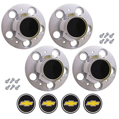 73-87 Chevrolet Truck 5 Lug, 1/2 Ton, 2WD Rally Wheel Hub Cap Set, w/ Bow Tie Emblem Decals