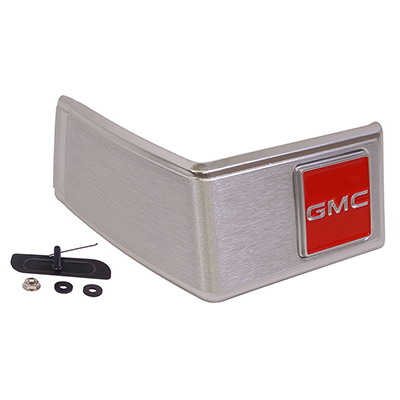 81-87 GMC Rear Upper Cab Corner Molding, with GMC Emblems, RH