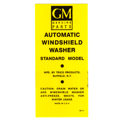 37-50 Chevrolet Full Size Car - Yellow Washer Jar Bracket Label