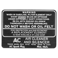 37-48 Chevrolet Full Size Car - Dry Element Air Cleaner Service Decal, Black