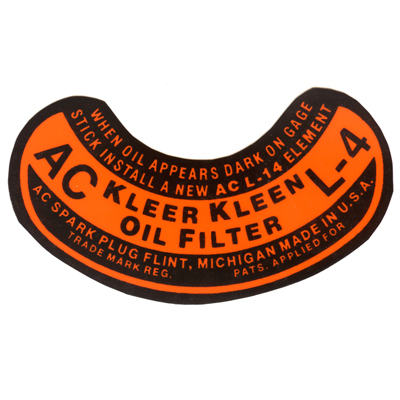 37-54 Chevrolet Car - Orange/Black Oil Filter Lid Decal