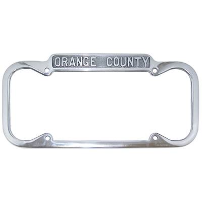 40-55 Chevrolet Passenger Car License Plate Frame, Orange County, Original Style, Polished Aluminum
