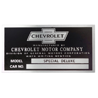 40-46 Chevrolet Full Size Car - Body Number Plate