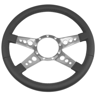 Chevrolet Car/Truck Volante Steering Wheel, 4 Spoke with Holes, Black Leather, 14