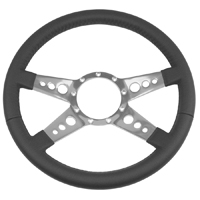 Chevrolet Car/Truck Volante Steering Wheel, 4 Spoke with Holes, Black Leather, 14