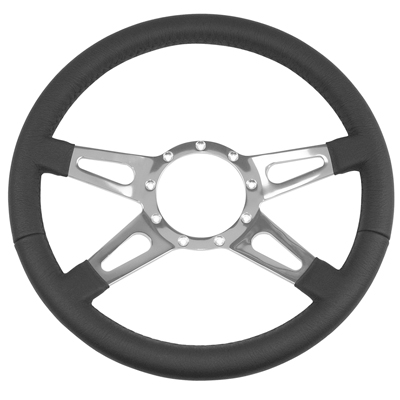 Chevrolet Car/Truck Volante Steering Wheel, 4 Spoke with Slots, Black Leather, 14