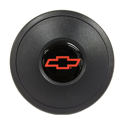 Chevrolet Car, Volante Steering Horn Cap, Black Plastic w/ Red Bowtie Emblem