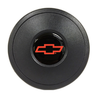 Chevrolet Car, Volante Steering Horn Cap, Black Plastic w/ Red Bowtie Emblem