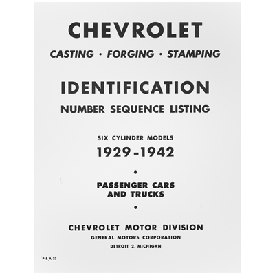 29-42 Chevrolet Car - Casting ID Number Identification Listing