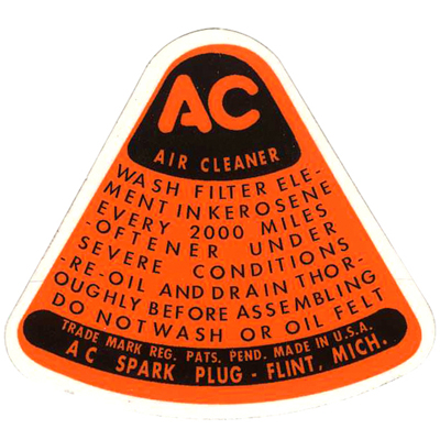 41-54 Chevrolet Full Size Car - Dry Element Air Cleaner Service Decal, Black/Orange
