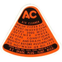 41-54 Chevrolet Full Size Car - Dry Element Air Cleaner Service Decal, Black/Orange