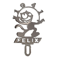 License Plate Decoration - Polished Stainless Steel Felix w/ Bowtie, 