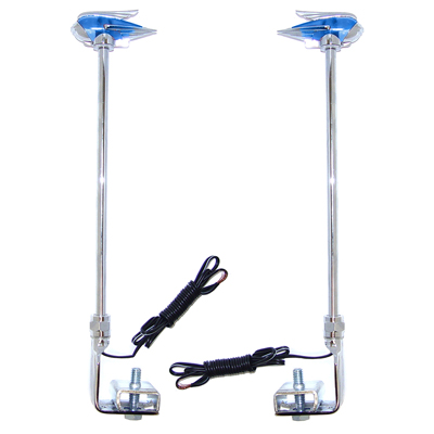 Classic Style Fender Guides, Chrome with Lighted Blue Top, Telescopic Post, Pair