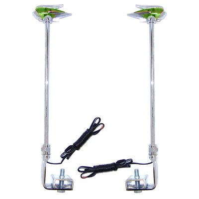 Classic Style Fender Guides, Chrome with Lighted Green Top, Telescopic Post, Pair