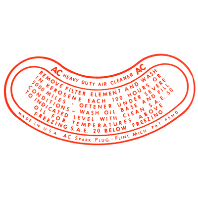 49-54 Chevrolet 6-cylinder Car - Oil Bath Air Cleaner Decal