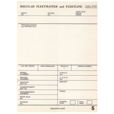 48-52 Chevrolet Car - Factory Build Sheet