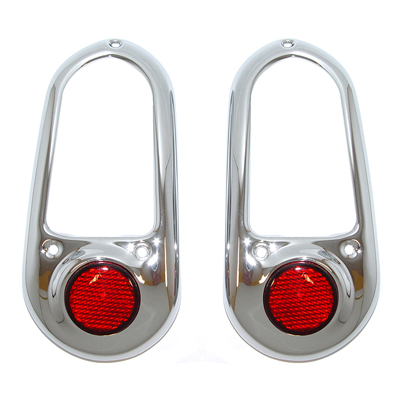 49-50 Chevrolet Tail Lamp Bezels Chrome w/ Red Reflectors, Pair
